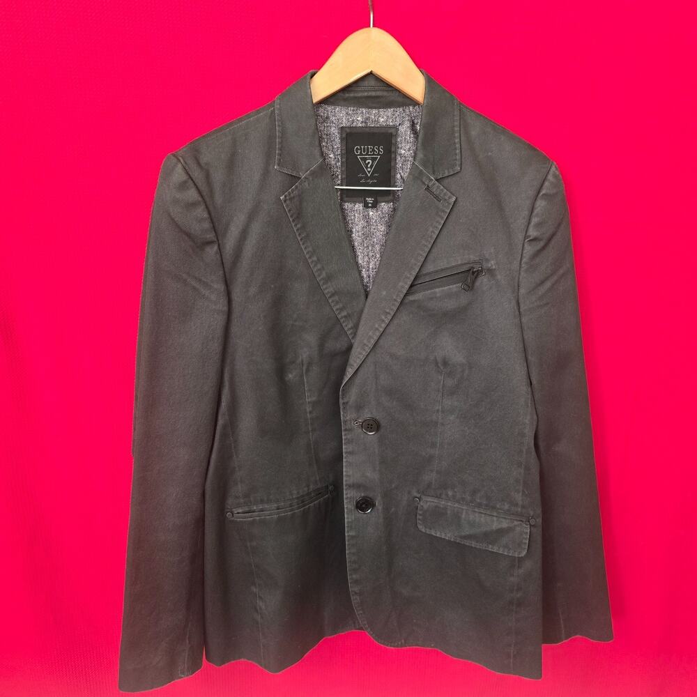 GUESS Men's Distressed Black Cotton Blazer Jacket Textured Lining Size M